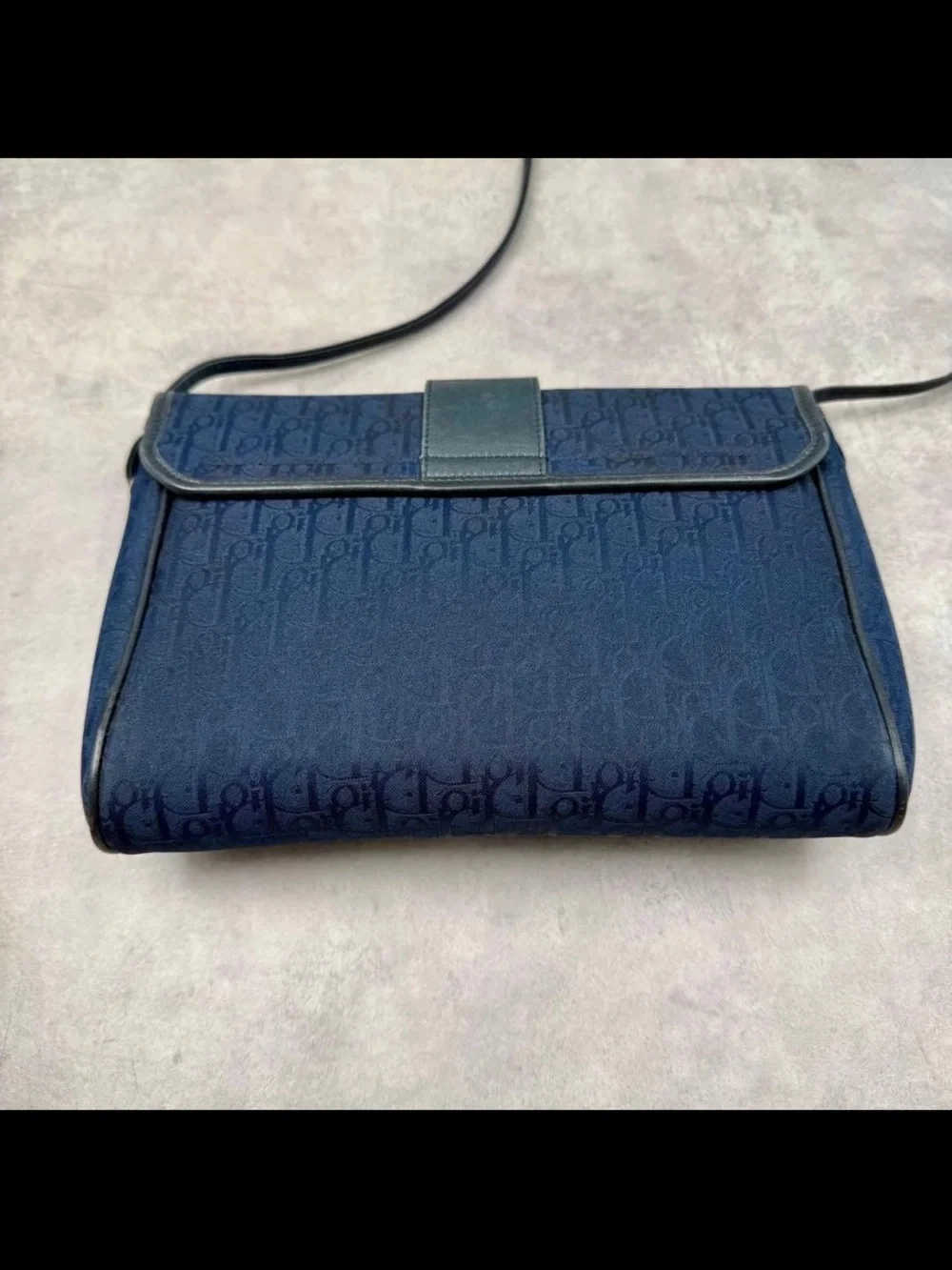 Dior Navy Monogram Shoulder Bag with Gold-Tone Logo